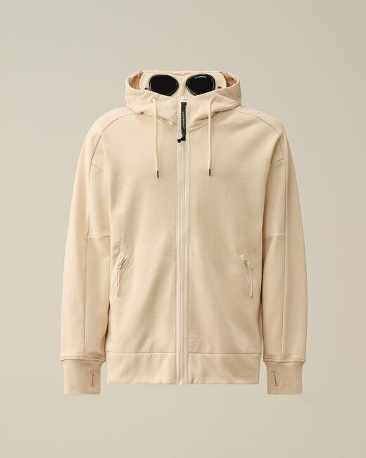 Diagonal Raised Fleece Goggle Zipped Hoodie Pistachio Shell - Beige